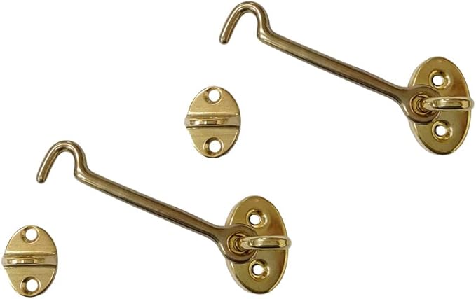 QCAA Heavier Duty Brass Door Hook Latch & Eye, 4", Vibrated Brass, 2 Pack