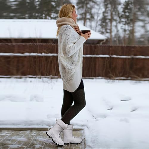 Women's Snow Boots Winter Water-Resistant Faux Fur Lined Warm Outdoor Lace Up Mid-Calf Booties Deep Tread Rubber Sole