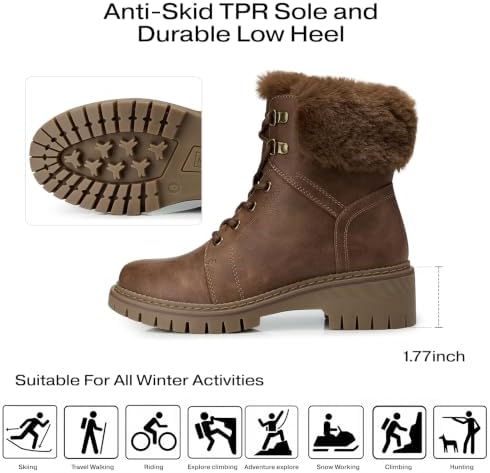 TEMOFON Ankle Boots for Women Winter: Comfortable Lace-up Combat Boot Warm