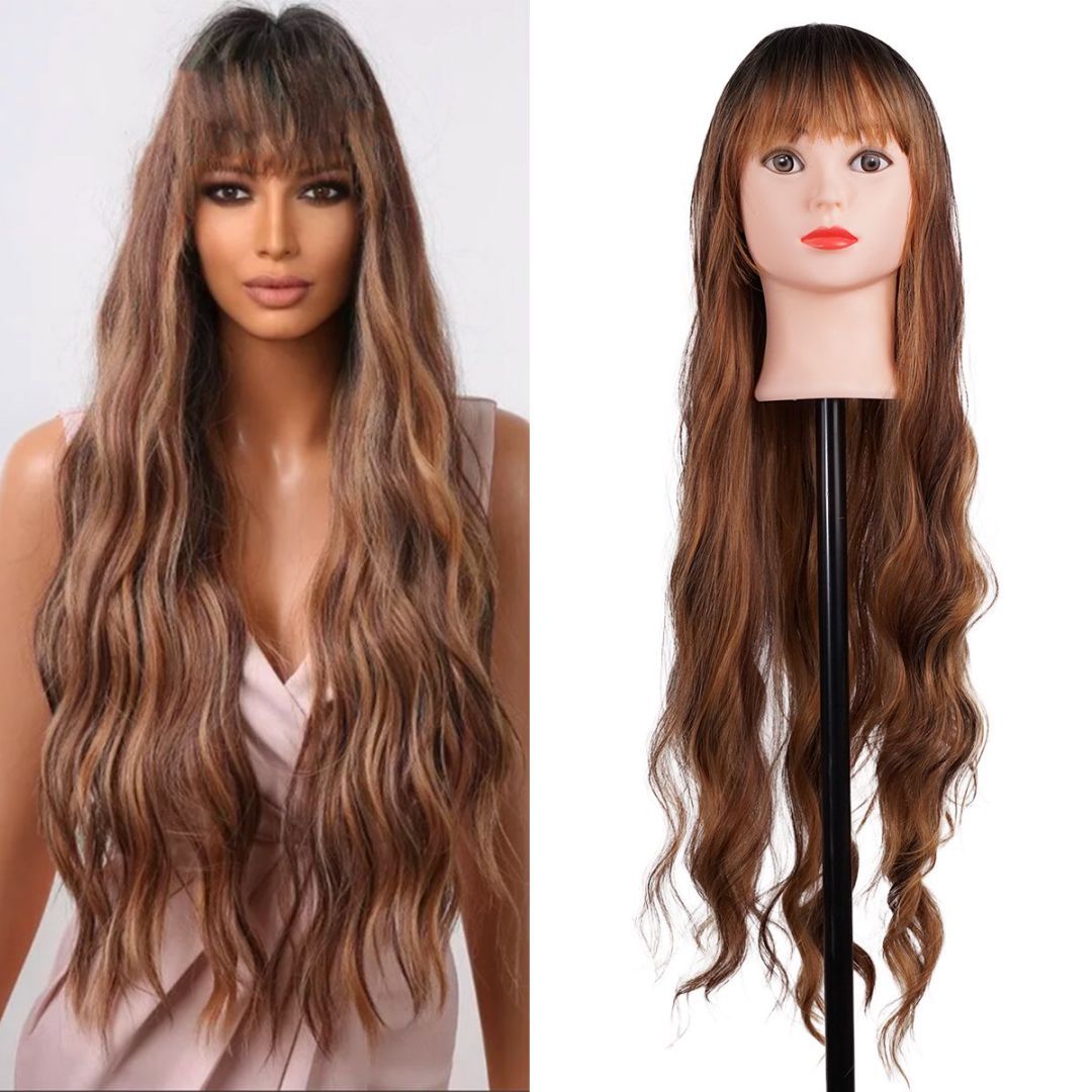 bald beautiful woman long hair hair loss confidence - black Blondie wig