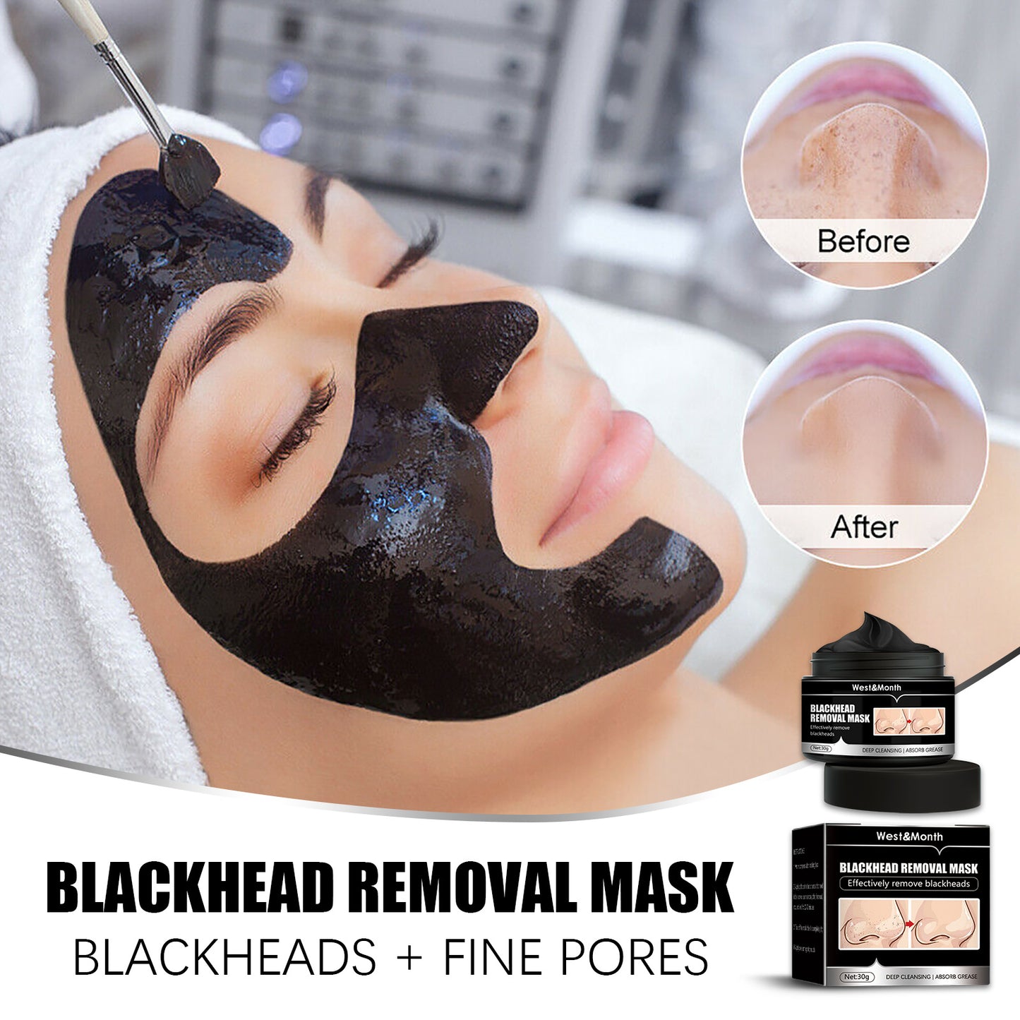 West&Month Blackhead Removal Mask, Peel Off Remove Blackhead Activated Carbon Cleansing Face Mask