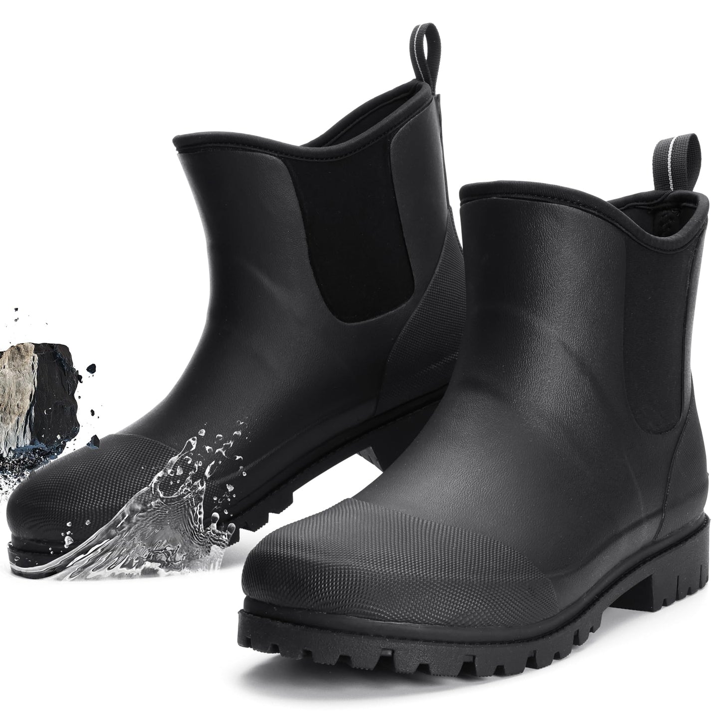 Furuian Mens Steel Toe Rain Boots Rubber Work Boots Chelsea Rain Boots Waterproof Ankle/Short Mud Boots for Men Non Slip Construction Boots Hunting Boots for Agriculture and Industrial Working