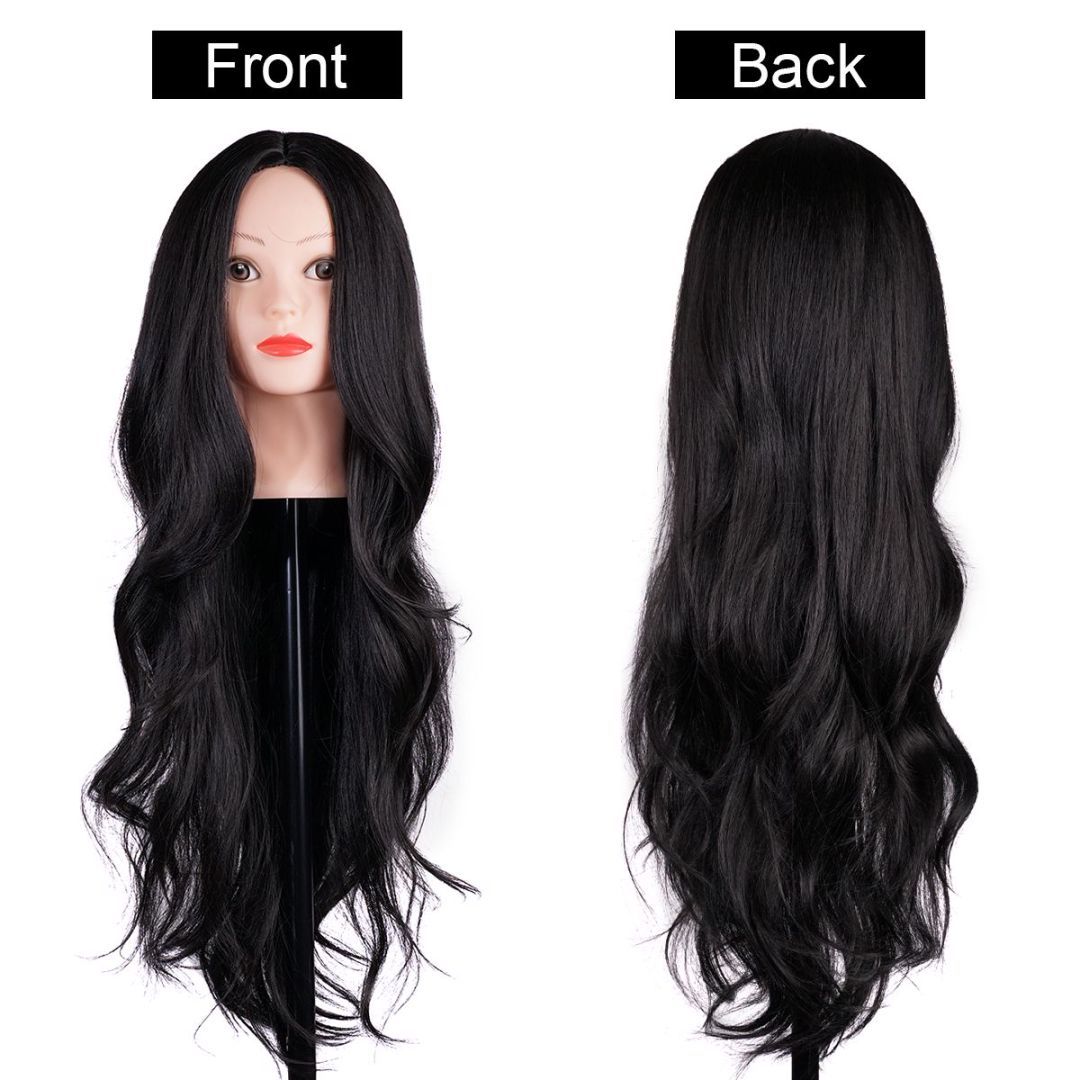 bald beautiful woman long hair hair loss confidence - black wig