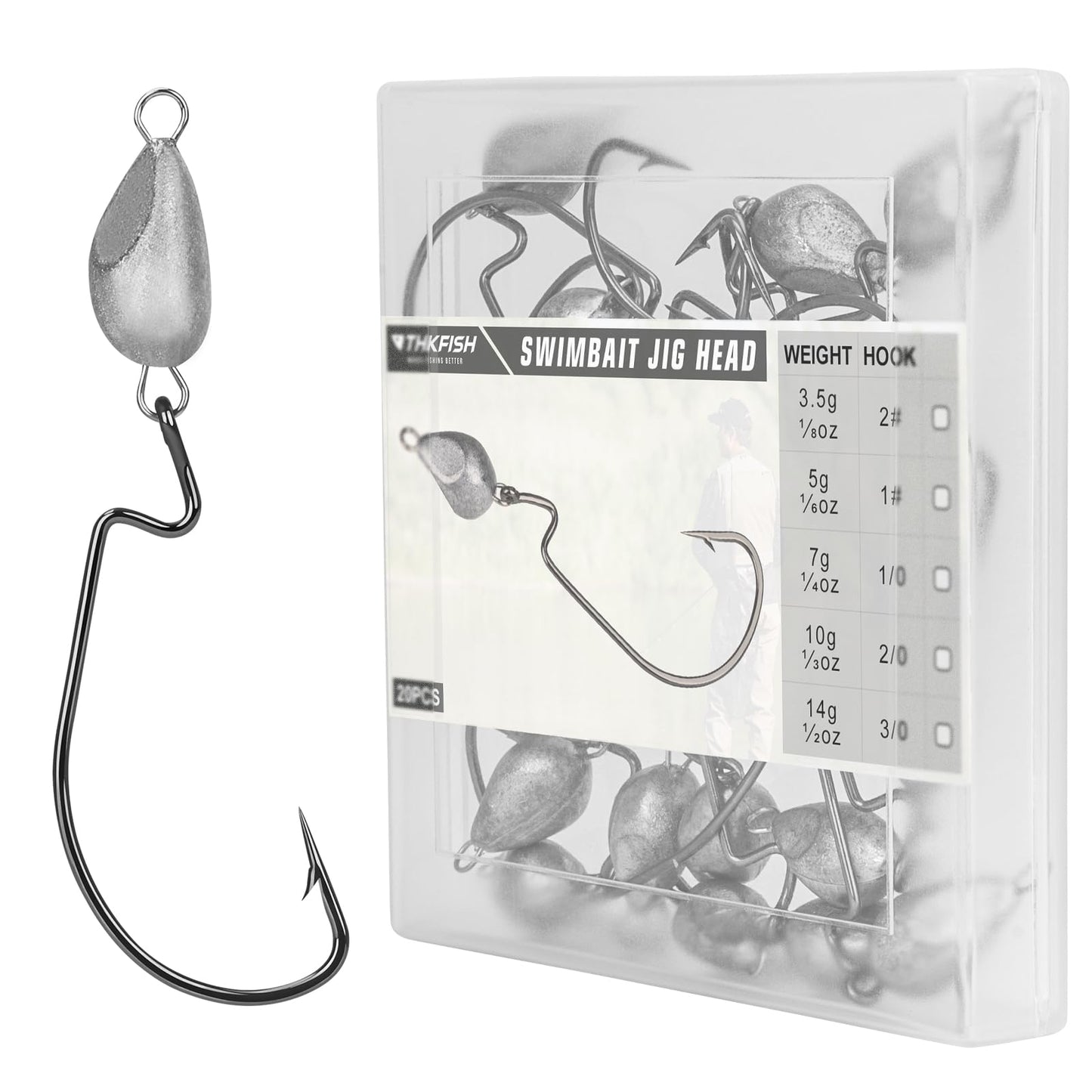 THKFISH Fish Eye Swimbait Jig Heads 20PCS Weighted Swimbait Jig HeadsWeighted Hooks for Texas Rig or Ned Rig FishingWeedless Swing Jig Heads for Bass Fishing
