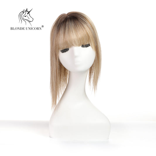 Blonde  Ombre Light Brown Hand Made Real Human Hair Toppers For Women