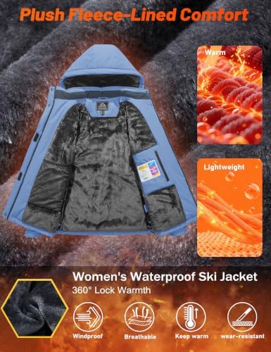 MAGCOMSEN Women's Winter Coats Waterproof Ski Snow Warm Fleece Lined Jacket