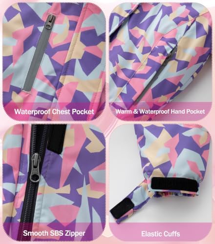 KVE Girls' Ski Jacket Waterproof Hooded Insulated Winter Coat