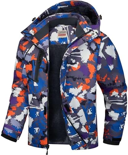 WULFUL Men's Waterproof Ski Jacket Warm Winter Coats Windproof Winter Jackets for Men Fleece Lined Windbreaker with Hood