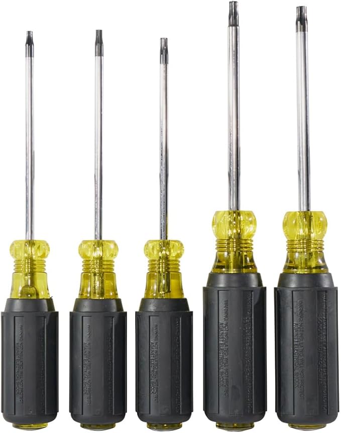 Klein Tools 19555 TORX Cushion Grip Screwdriver Set, Made in USA, T15, T20, T25, T27 and T30 Tip sizes, 5-Piece
