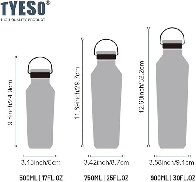 TYESO Stainless Steel Vacuum Insulated Water Bottle, Insulated Water Bottle with Soft Silicone Carry Handle (PINK, 25 OZ)