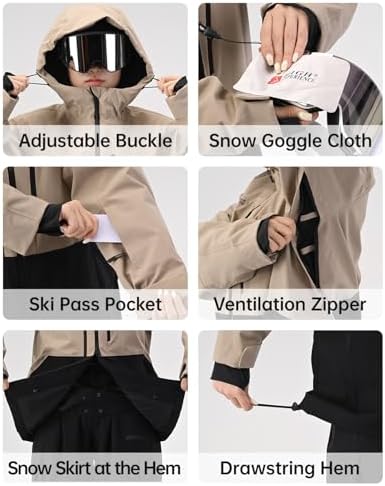 Mens Snowboard Jacket 3L Baggy Ski Coat with Hood