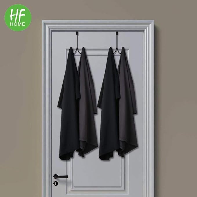 HFHOME 2Packs Over The Door Double Hanger Hooks, Metal Twin Hooks Organizer for Hanging Coats, Hats, Robes, Towels- Black