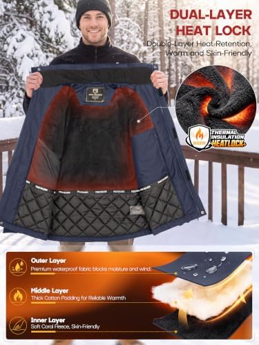 FREE SOLDIER Men's Winter Ski Snow Jacket Warm Fleece Lined Coats