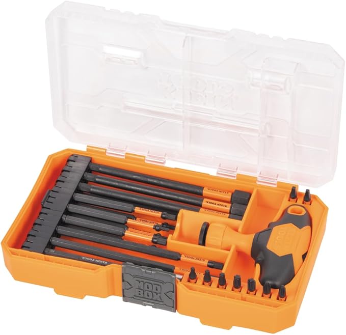 Klein Tools 33804 ProFlex Impact-Rated Interchangeable Ratcheting T-Handle Set, Torsion Zone, Magnetic Bit Holder, SAE, Metric, TORX