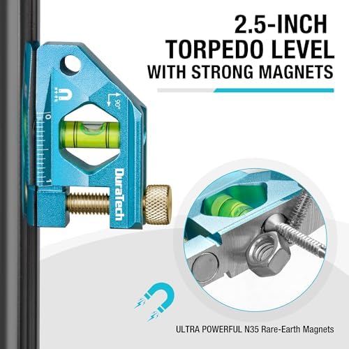 DURATECH 2.5-Inch Level, Magnetic Torpedo Level with 90° Bubbles, V-Groove