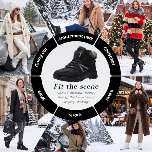 Littleplum Womens Snow Boots - Warm Fur Line Anti Slip Winter Short Boots Comfortable Lace Up Ankle Booties for Outdoor Hiking