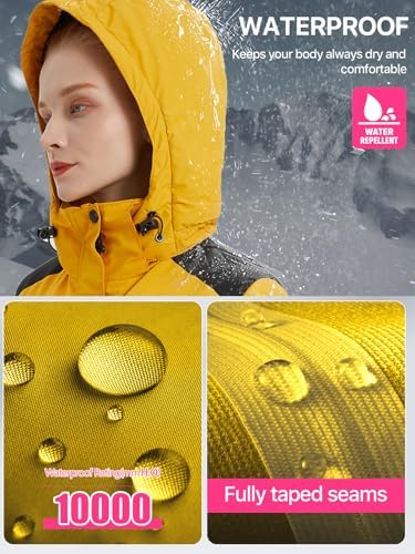 FREE SOLDIER Women's Waterproof Ski Snow Jacket Warm Fleece Lined Winter Rain Jacket with Hood Fully Taped Seams