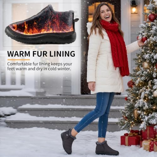HARENCE Snow Boots for Women Winter Boot with Comfortable Warm Fur Lined Ankle Booties Outdoor Slip On Waterproof Short Boots