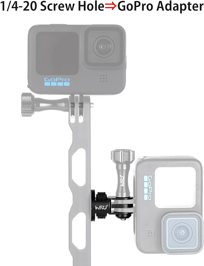 HSU Aluminum Tripod Mount Adapter, 1/4" 20 Mount for GoPro Hero 13/12/11/10/9/8/7 Insta360 X3/X2/X/RS/R and Other Cameras (Black)