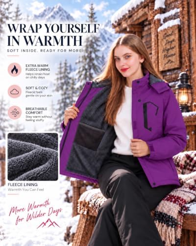 ELLSWOS Womens Winter Coats Waterproof Ski Jacket Warm Snow Raincoat