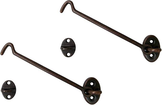 QCAA Heavier Duty Brass Door Hook Latch & Eye, 6", Antique Copper, 2 Pack, Made in Taiwan