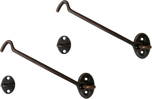 QCAA Heavier Duty Brass Door Hook Latch & Eye, 6", Antique Copper, 2 Pack, Made in Taiwan