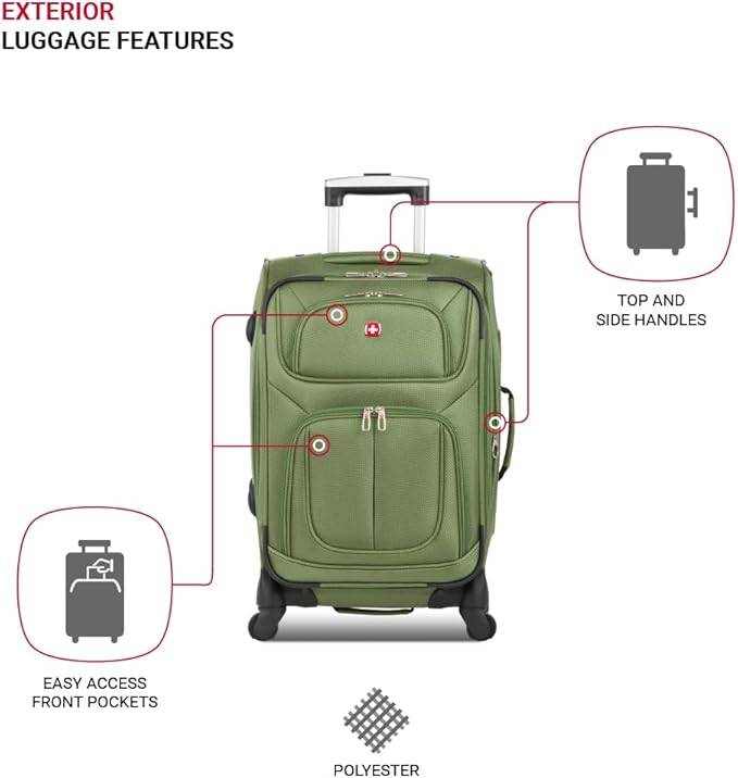 SwissGear Sion ソフトサイド 拡張可能ラゲージ スピナーホイール付き、エバーグリーン 機内持ち込み 21インチ