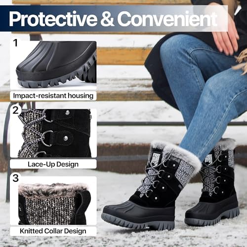 FREE SOLDIER Women's Waterproof Winter Cold Weather Snow Boots for Women Outdoor Fashion Duck Boots Comfortable Insulated