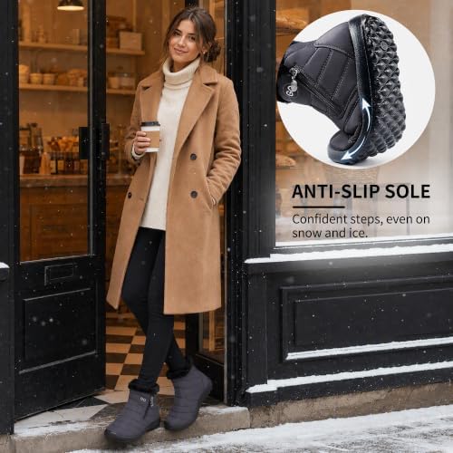 HARENCE Snow Boots for Women Winter Boot with Comfortable Warm Fur Lined Ankle Booties Outdoor Slip On Waterproof Short Boots