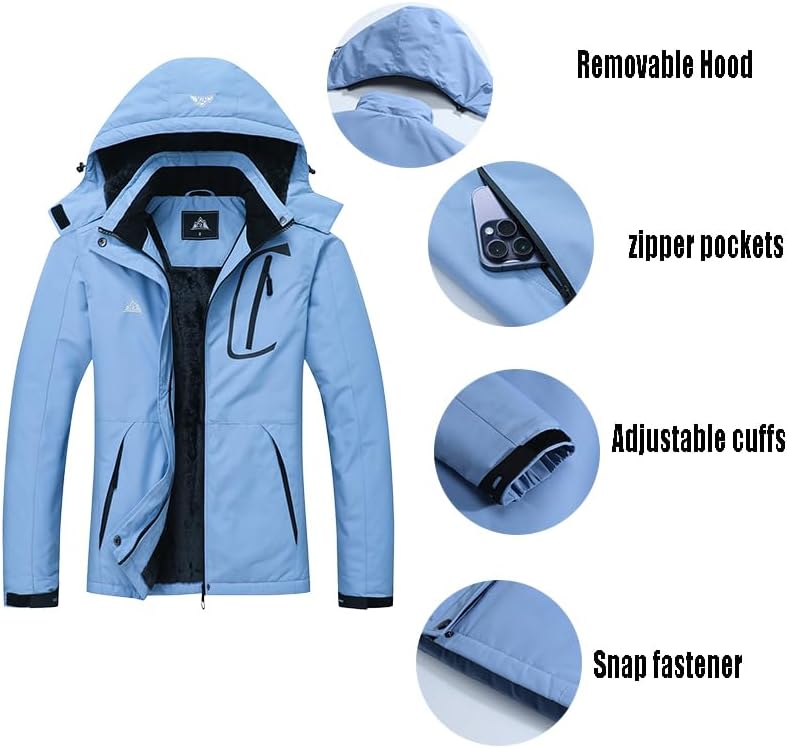 MOERDENG Women's Waterproof Warm Ski Coat Windproof Outdoor Winter Jacket