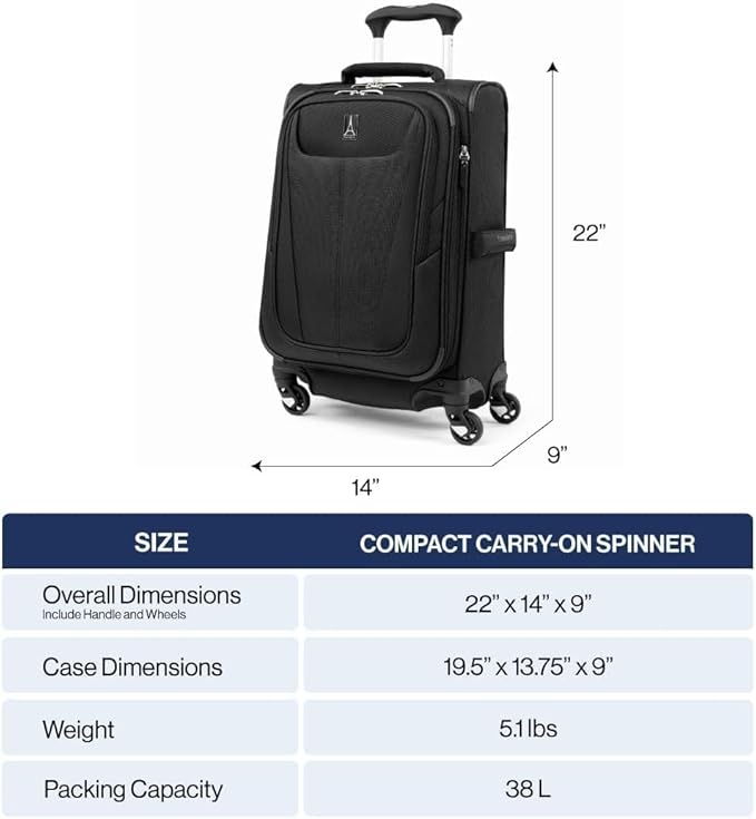 Travelpro Maxlite 5 ソフトサイド 拡張可能 スピナーホイール付きスーツケース, 軽量スーツケース, 男女兼用