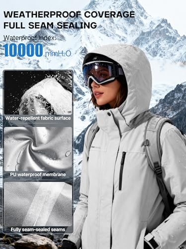 FREE SOLDIER Women's Waterproof Ski Snow Jacket Fleece Lined Warm Winter Rain Jacket with Hood Fully Taped Seams