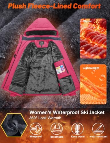 MAGCOMSEN Women's Winter Coats Waterproof Ski Snow Warm Fleece Lined Jacket
