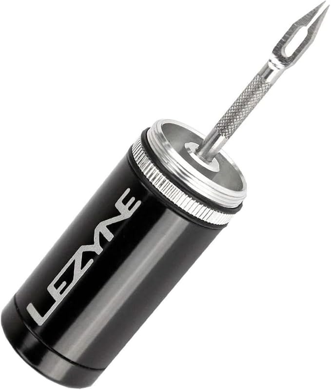 LEZYNE Tubeless Bike Tire Repair Kit - Road, Mountain & Gravel Bicycle Puncture Tool Set - Portable Compact Aluminum Storage Container/Handle with Stainless Steel Reamer & 5 Extra-Tacky Plugs