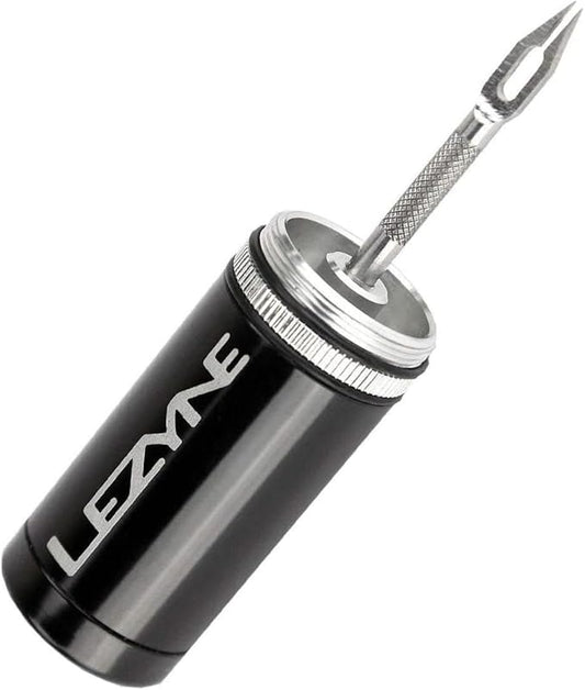 LEZYNE Tubeless Bike Tire Repair Kit - Road, Mountain & Gravel Bicycle Puncture Tool Set - Portable Compact Aluminum Storage Container/Handle with Stainless Steel Reamer & 5 Extra-Tacky Plugs