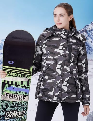 WULFUL Women's Waterproof Ski Jacket Warm Winter Coats Windproof Winter Jackets for Women Fleece Lined Windbreaker with Hood