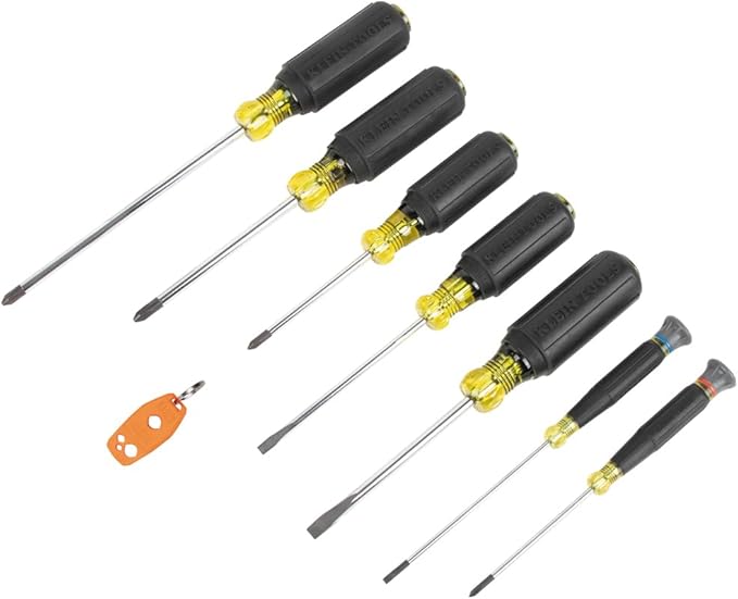 Klein Tools 85808 8-Piece Screwdriver Set, Made in USA, Precision Machined Tips, (4) Phillips, (3) Slotted, Magnetizer / Demagnetize