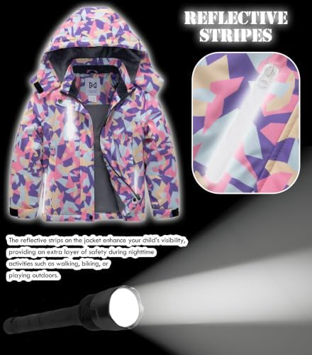 KVE Girls' Ski Jacket Waterproof Hooded Insulated Winter Coat
