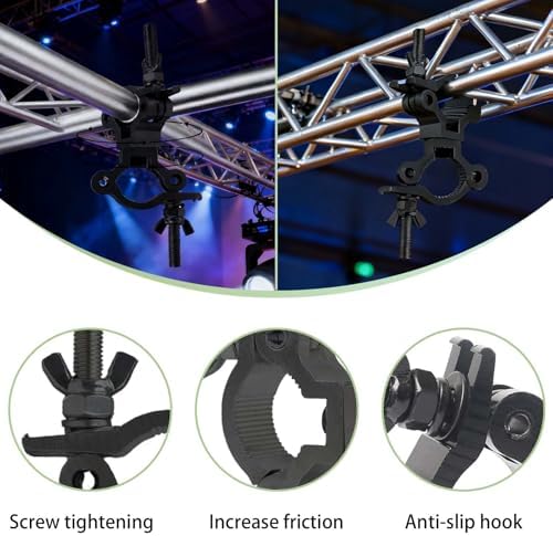 Lighting Truss Swivel Coupler Clamps for Lights, Quick Release Dual Head Truss O Clamp, 35mm-45mm(1.38in-1.77in) Dual Swivel Tube Clamp, Wrap Around Pipe Clamp Mounting Bracket(Black-4Pack)