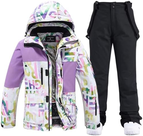 Women's Ski Jackets and Bib Pants Set Windproof Waterproof Insulated Snowsuit