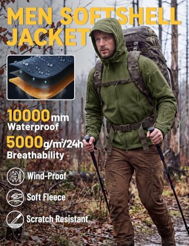 TACVASEN Men's Fleece Softshell Jacket Waterproof Winter Tactical Hooded