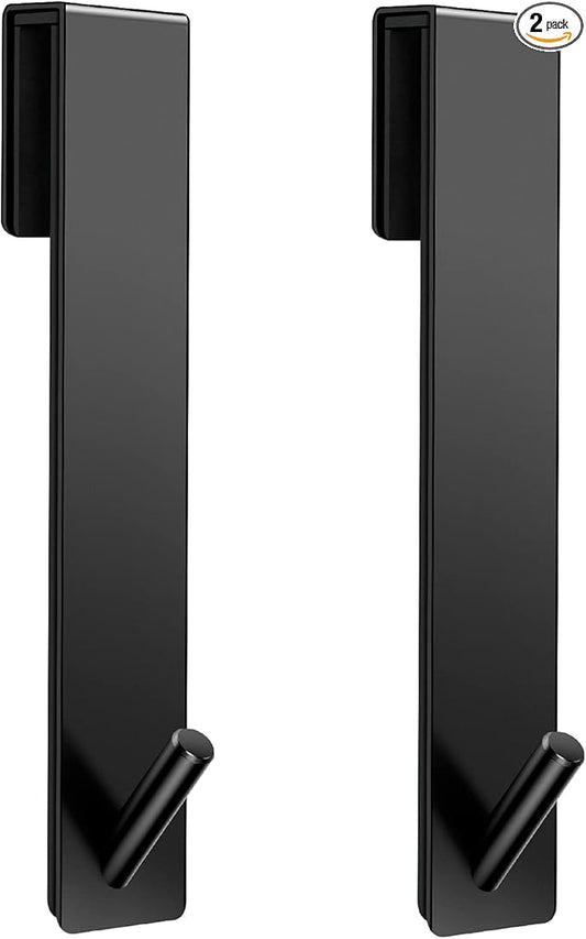 Shower Door Hooks(7.5 Inch),Extended Over Door Hooks for Bathroom Frameless Glass Shower Door,Stainless Steel Towel Hooks,Heavy Duty Rack Hooks for Robe,Towel-2 Pack-Black