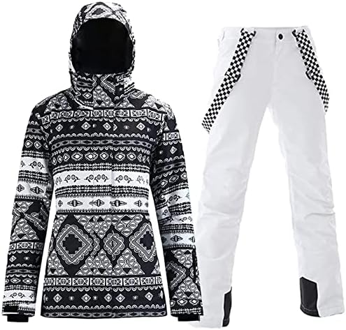 HOTIAN Women's 2 Piece Ski Jackets and Pants Set Skisuit Colorful Waterproof Windproof Insulated Snowsuit Snowboarding Coat