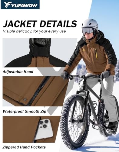 Yufawow Men Winter Jacket Skiing Jacket Insulated Fleece Lined Waterproof Windbreaker for Snowboard Hiking Camping ATV Outdoor Work