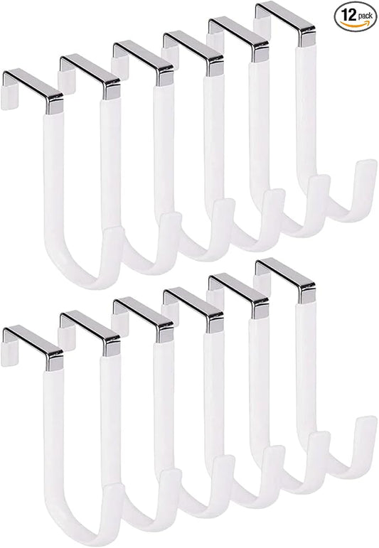 Over The Door Hooks, Door Hangers Hooks,Extra Long 5" Rustproof Organizer Hook with Soft Rubber Padding, No-Scratch Design for Towels, Robes, Coats, Bags (12 Pack White)