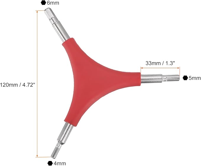 HARFINGTON Y-Shaped 3 Way Bike Hex Wrench 4/5/6mm Y-Type Internal Hexagon Wrench Kit All-In-One Multi Portable Biking Torque Spanner for Bicycle Cycling Repair Hardware Tools, Red