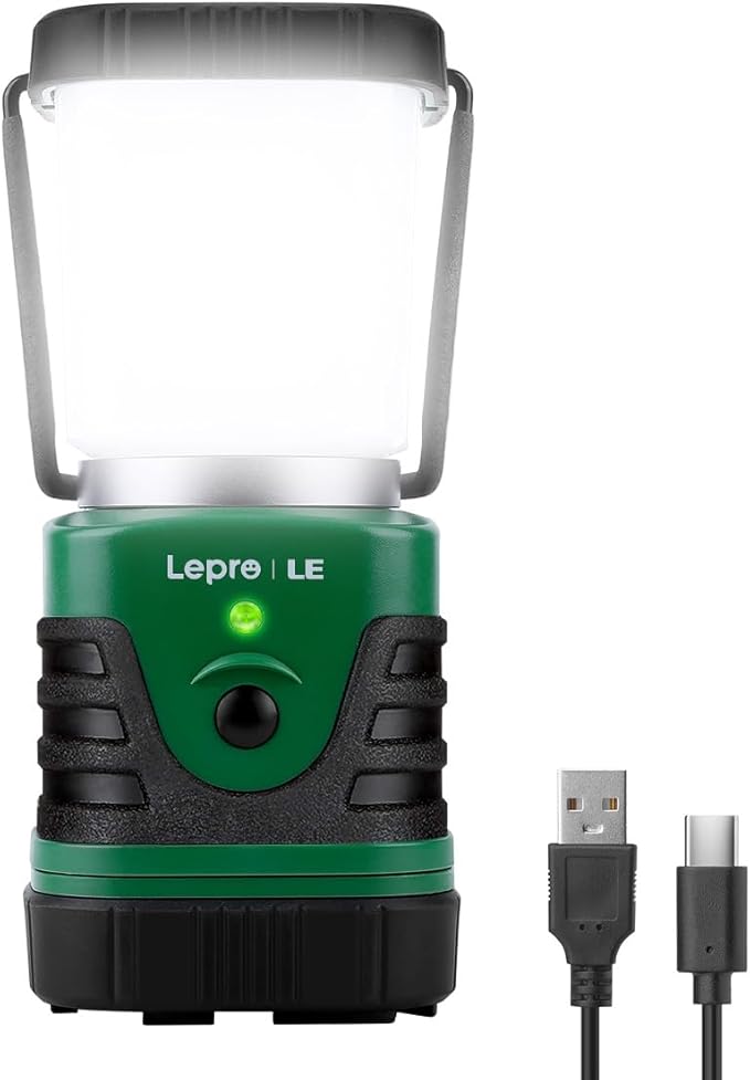 Lighting EVER 1000ルーメン LEDキャンプランタン充電式、4400mAhパワーバンク、キャンプ必需品、4つのライトモード、IP44防水ランタン懐中電灯、ハリケーン緊急時、ハイキング、USBケーブル付属