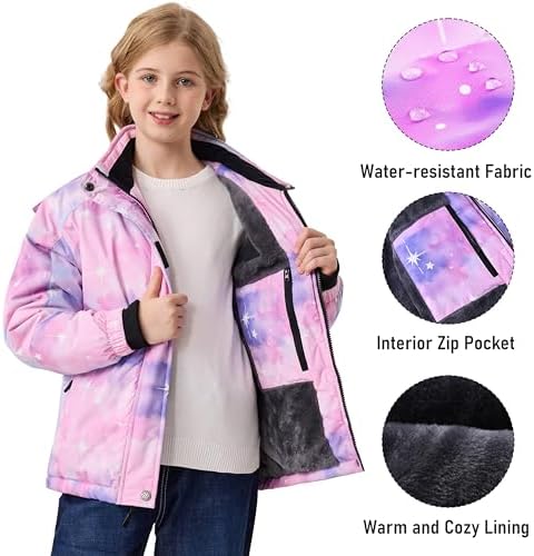 MoFiz Girl's Ski Jacket Fleece Snow Winter Coat Kids Warm Snowboard Jacket