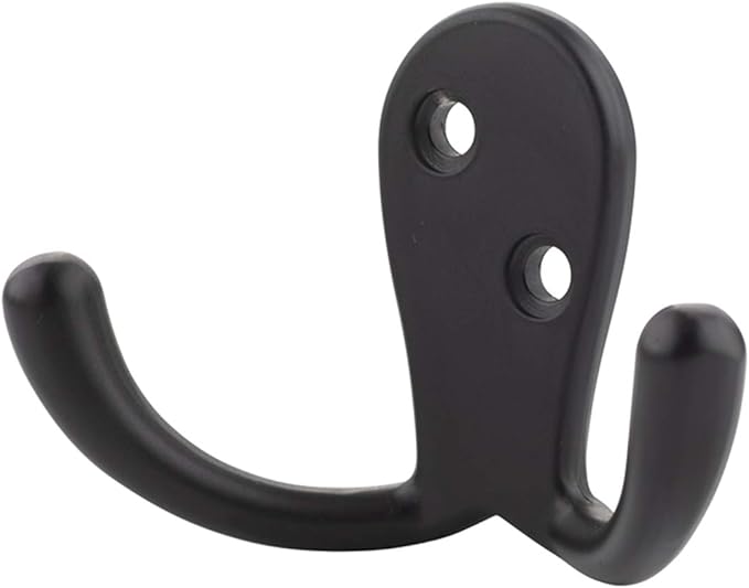 Amazon Basics Curved Zinc Robe Hook - Flat Black, 5-Pack | Curved