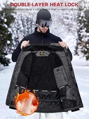 FREE SOLDIER Men's Winter Ski Snow Jacket Warm Fleece Lined Coats
